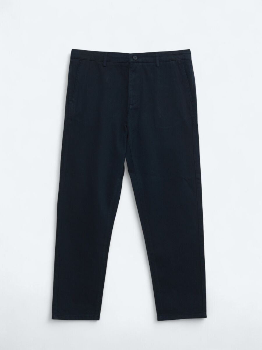 Navy Blue Weaving Relaxed Fit Casual Cotton Blended Trousers - 5