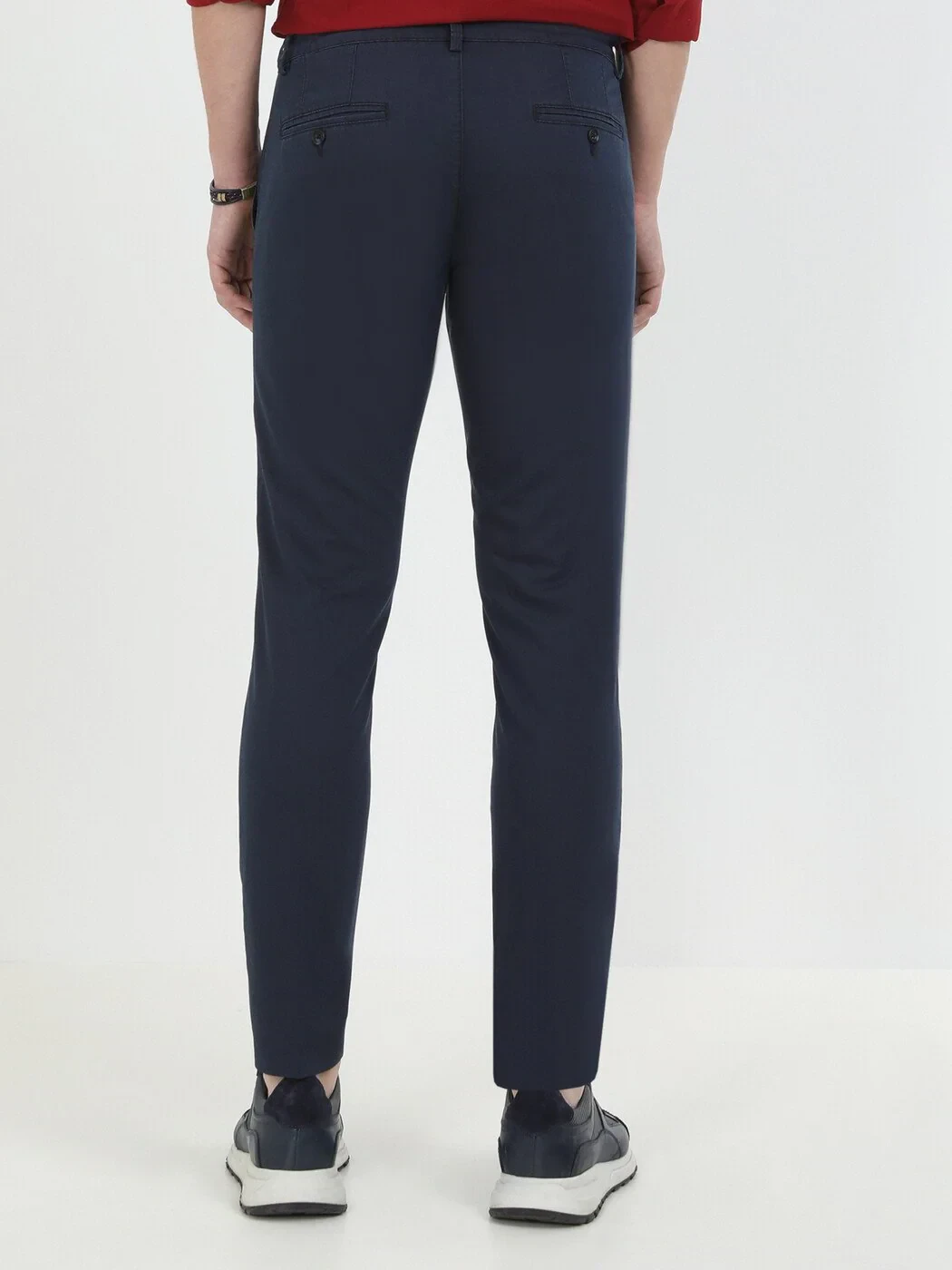 Navy Blue Weaving Slim Fit Casual Cotton Blended Trousers - 5