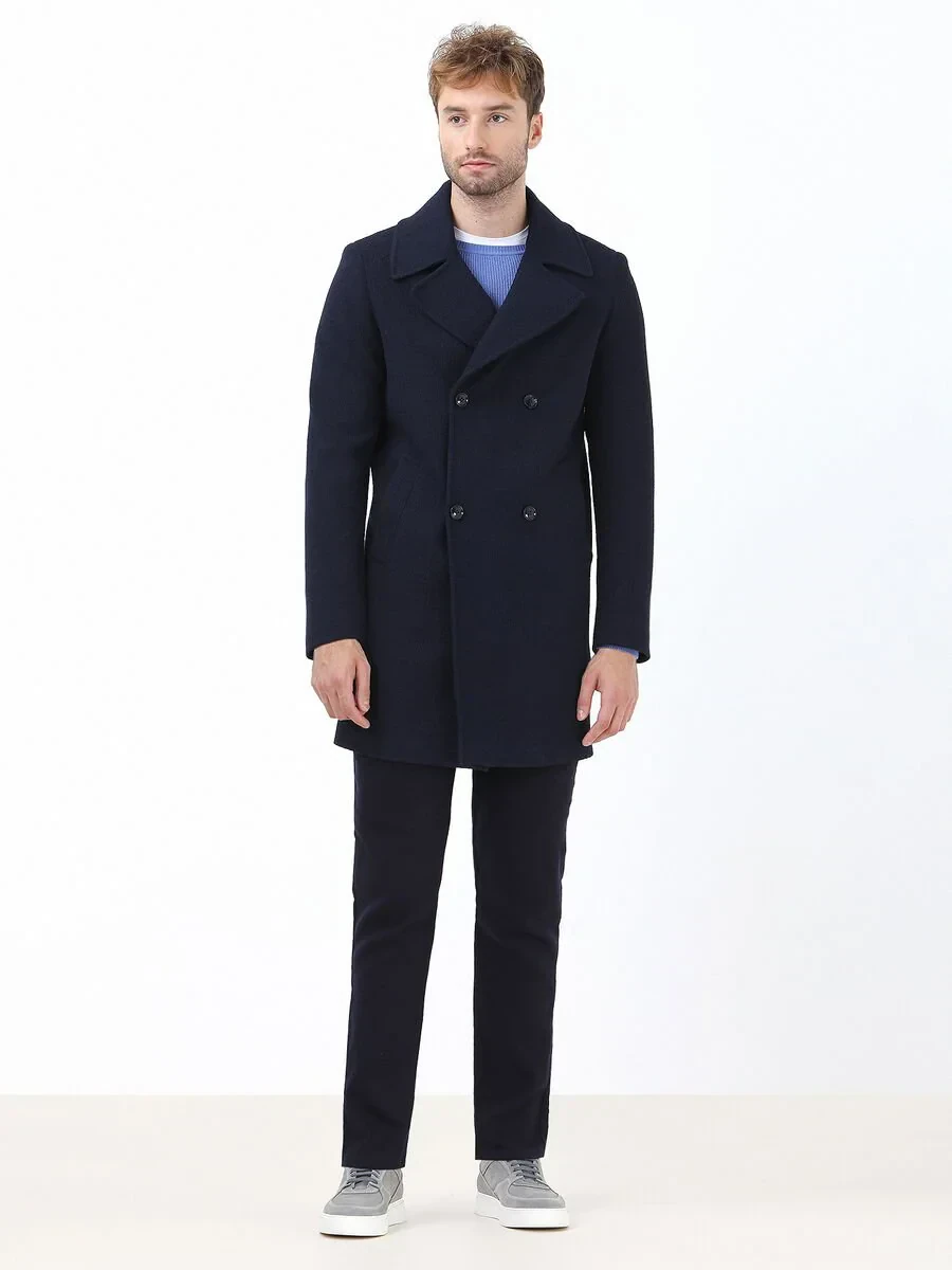 Navy Blue Weaving Slim Fit Casual Cotton Blended Trousers - 3