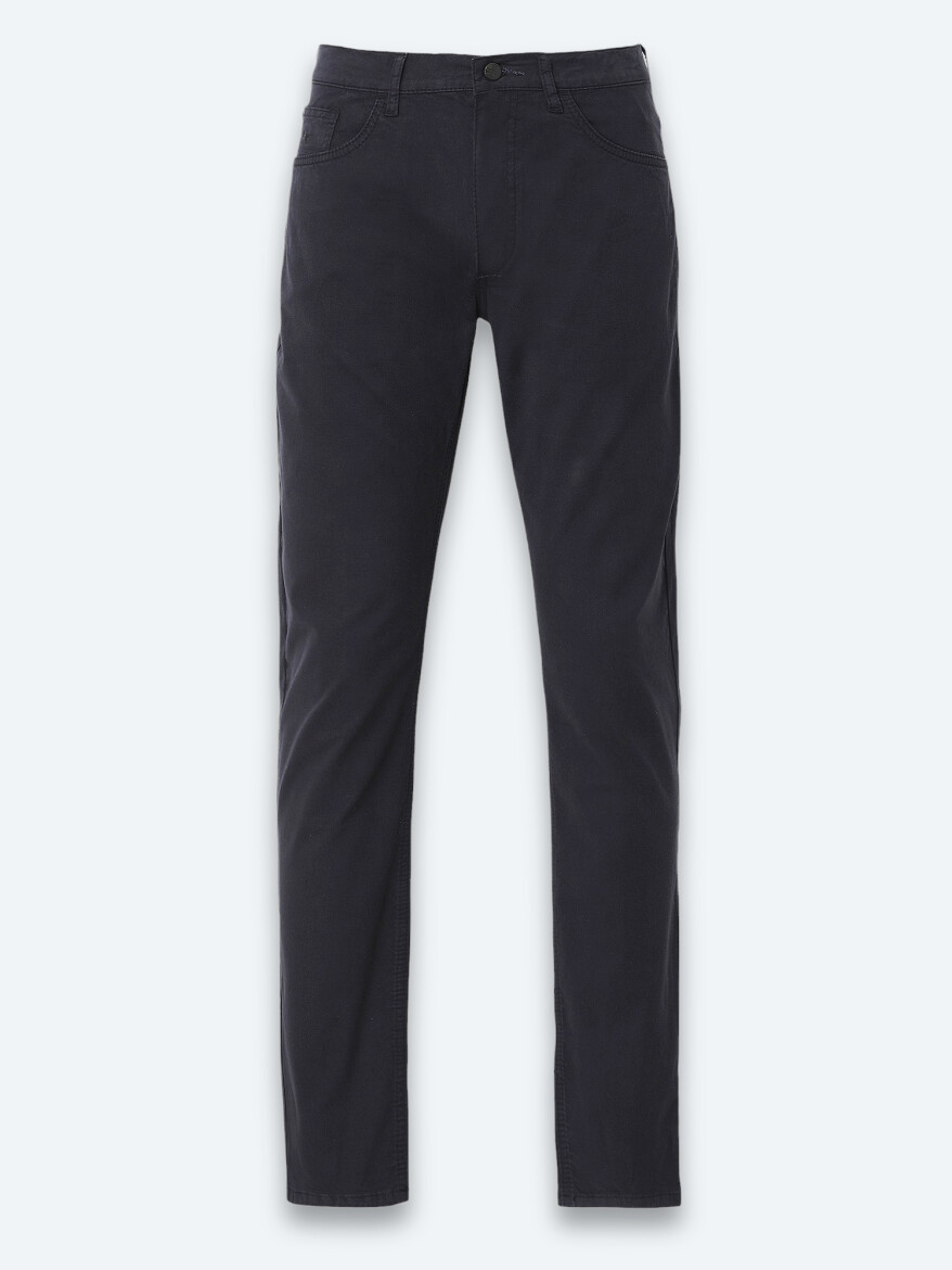 Navy Blue Weaving Slim Fit Casual Cotton Blended Trousers - 6