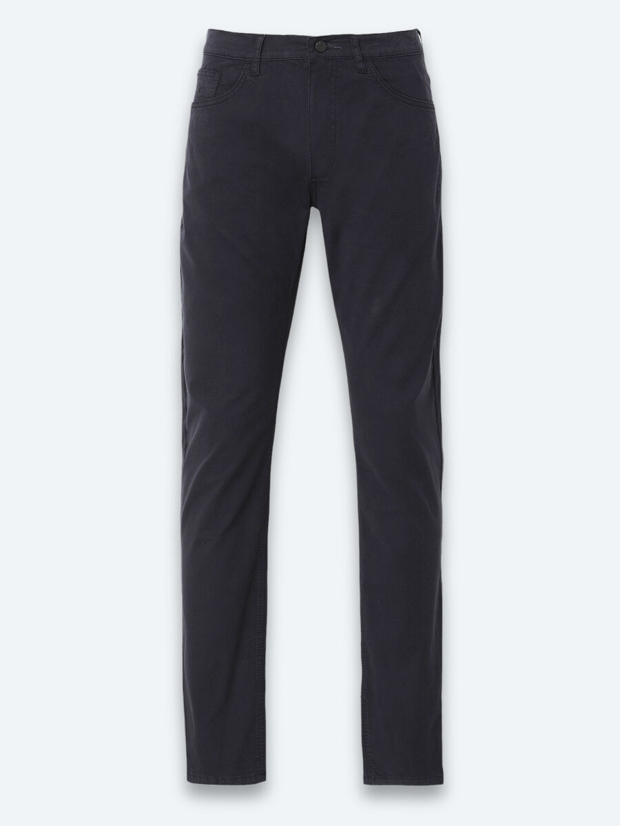 Navy Blue Weaving Slim Fit Casual Cotton Blended Trousers - 6