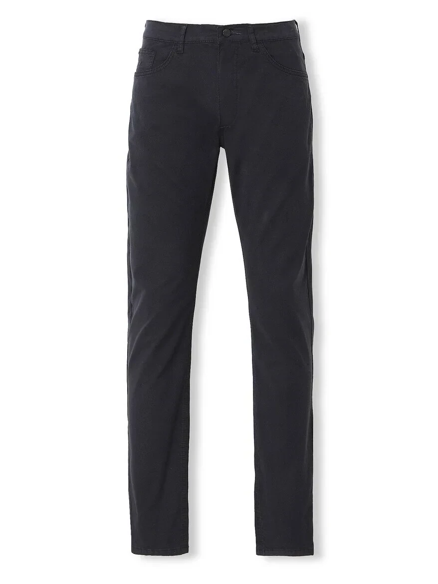 Navy Blue Weaving Slim Fit Casual Cotton Blended Trousers - 6
