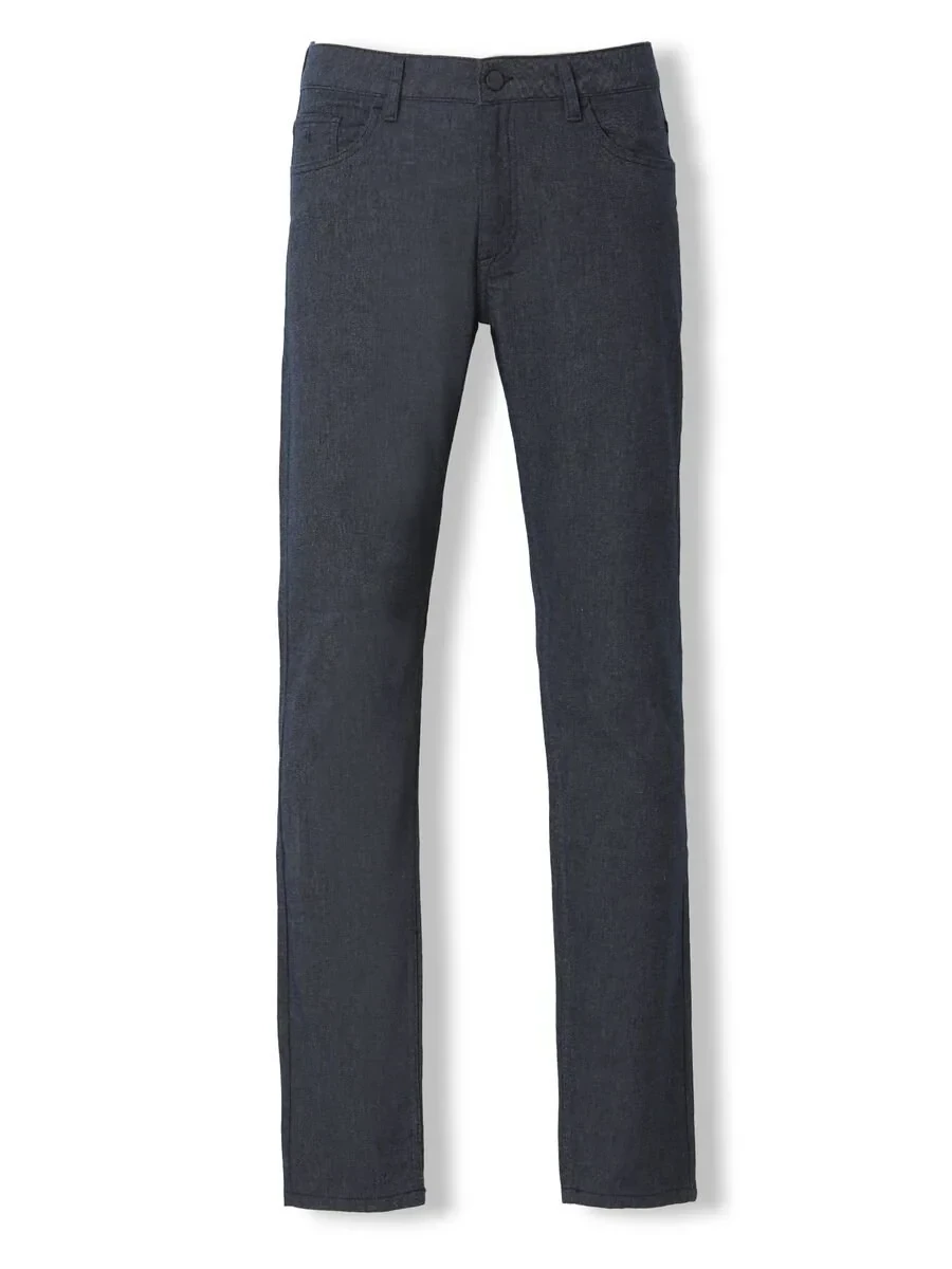 Navy Blue Weaving Slim Fit Casual Cotton Blended Trousers - 6