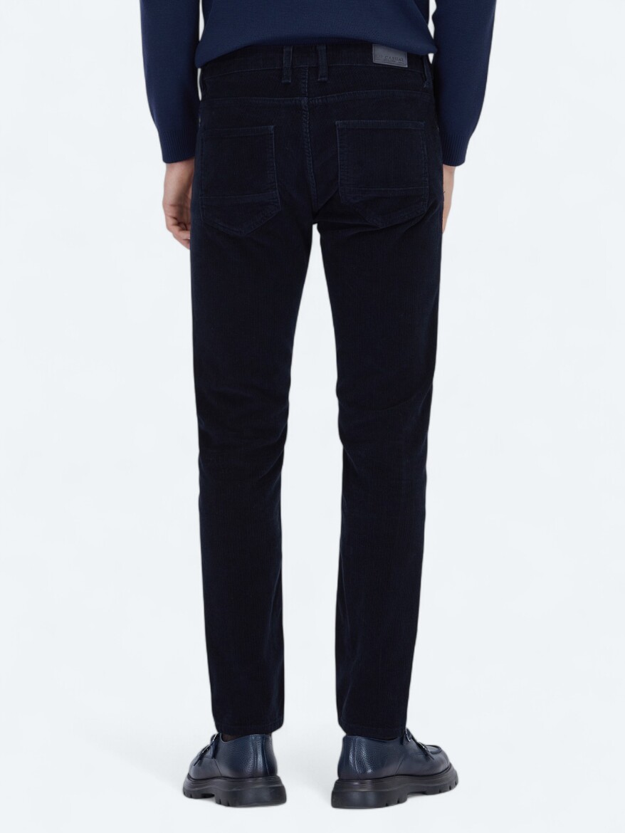 Navy Blue Weaving Slim Fit Casual Cotton Blended Trousers - 4