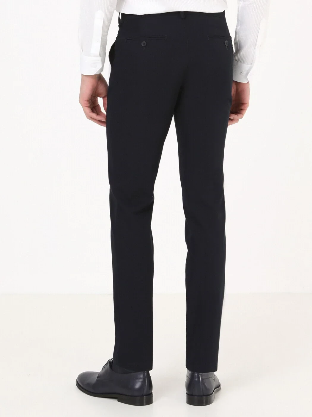 Navy Blue Weaving Slim Fit Casual Trousers - 4