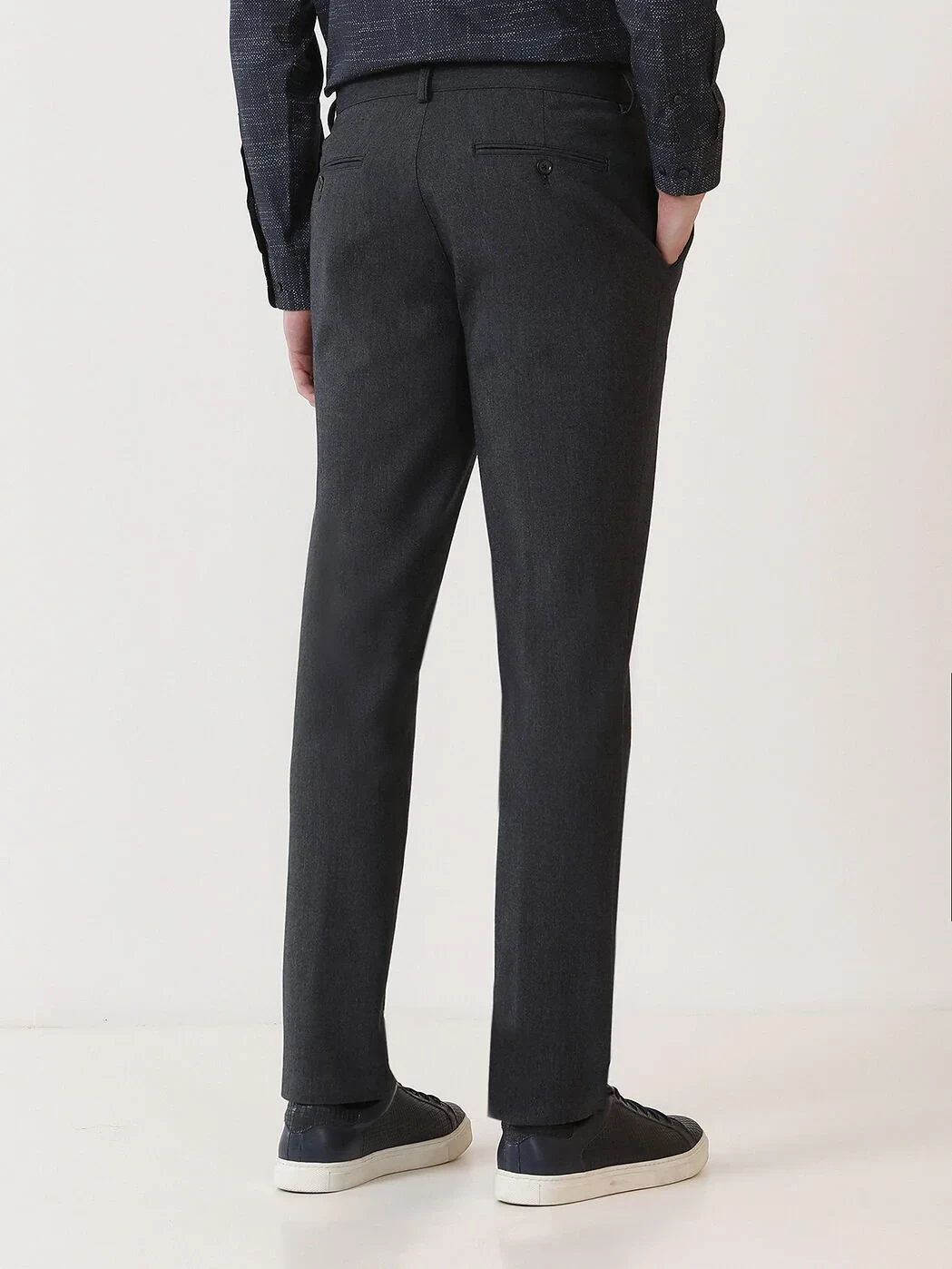 Navy Blue Weaving Slim Fit Casual Trousers - 4