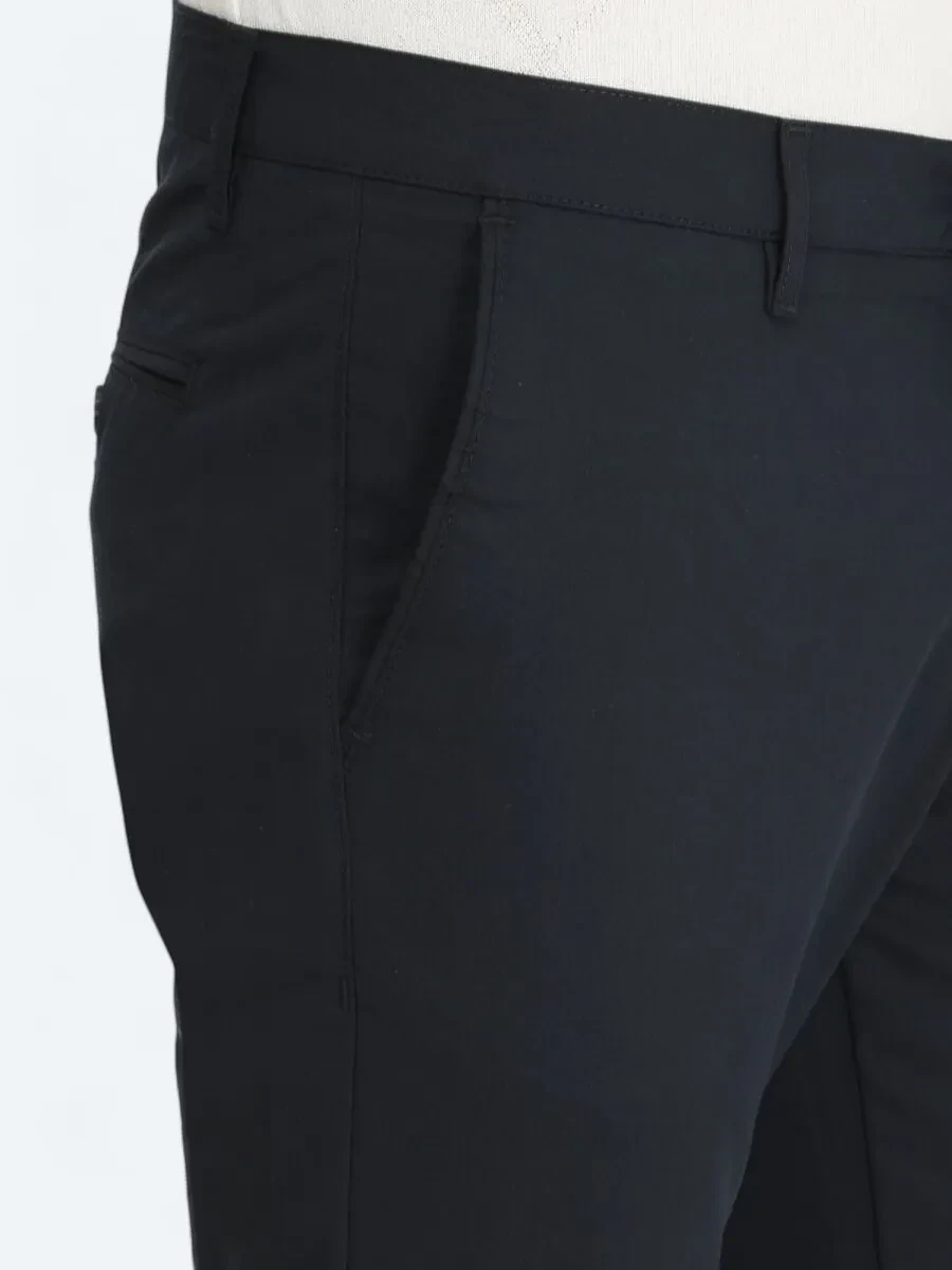 Navy Blue Weaving Slim Fit Casual Trousers - 3