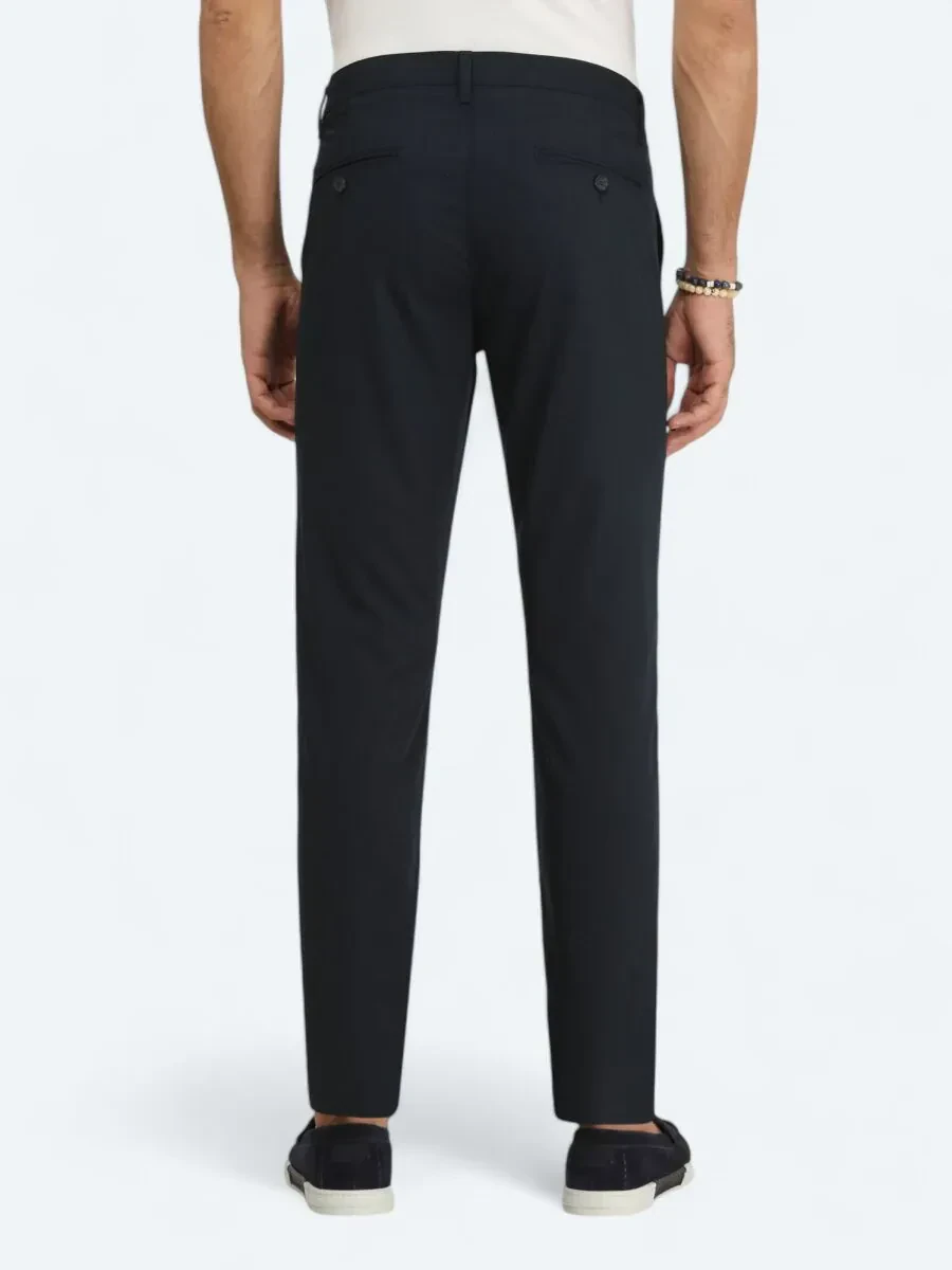 Navy Blue Weaving Slim Fit Casual Trousers - 4