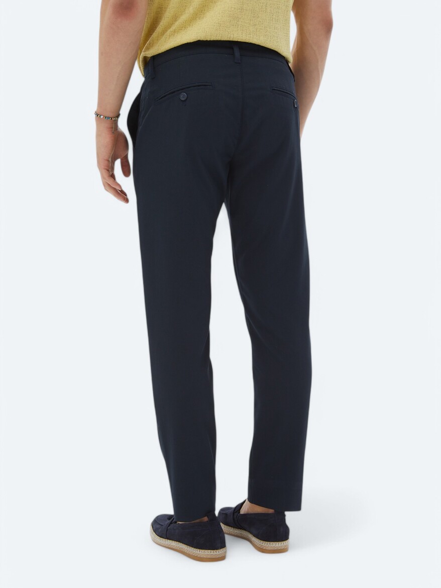 Navy Blue Weaving Slim Fit Casual Trousers - 5