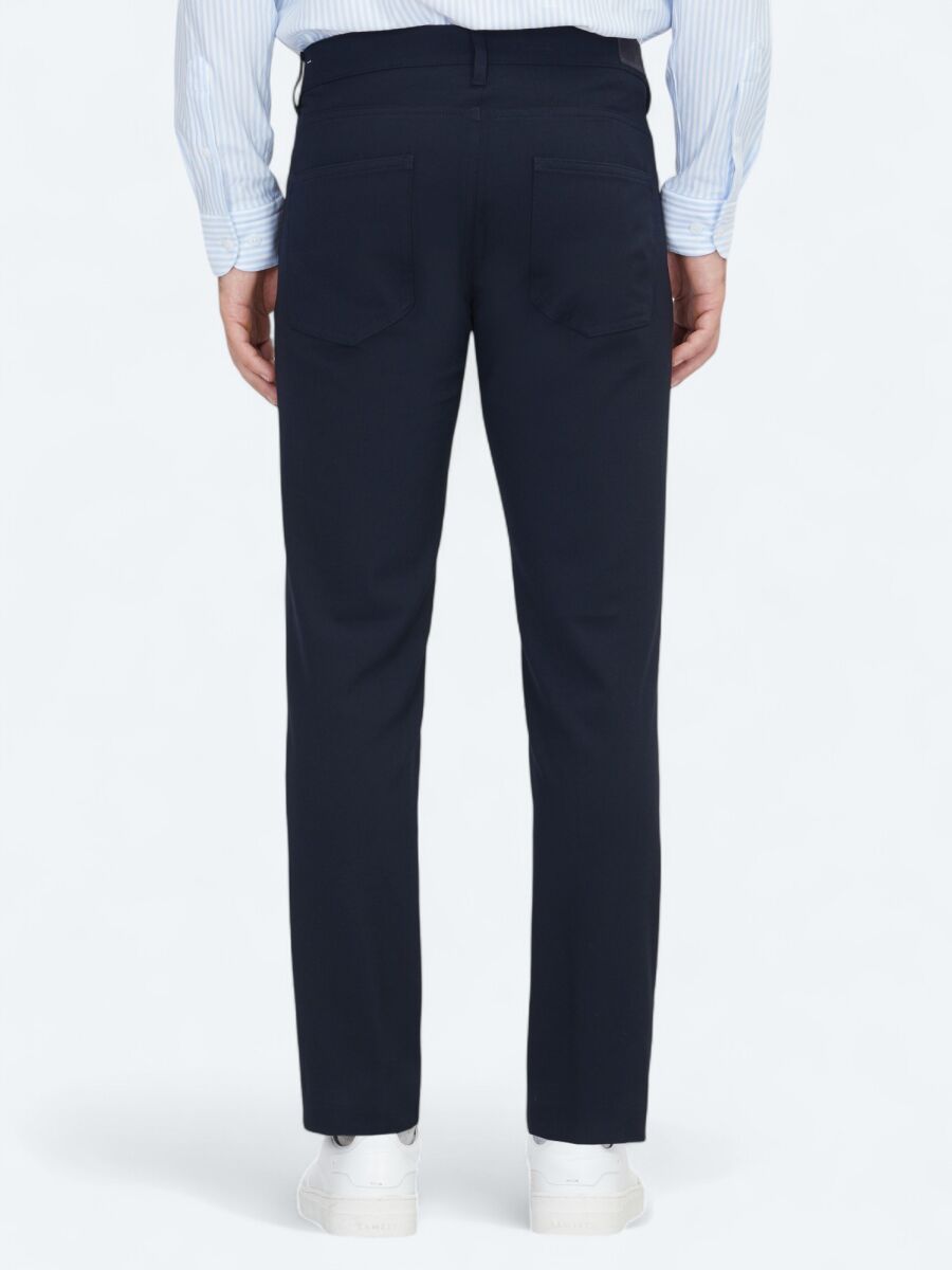 Navy Blue Weaving Slim Fit Casual Trousers - 5