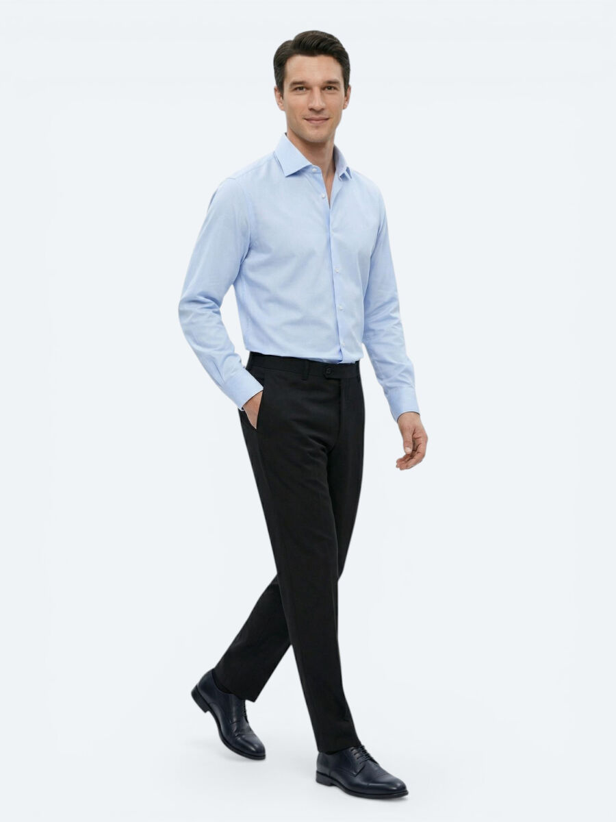 Navy Blue Weaving Slim Fit Classical Wool Blended Trousers - 3