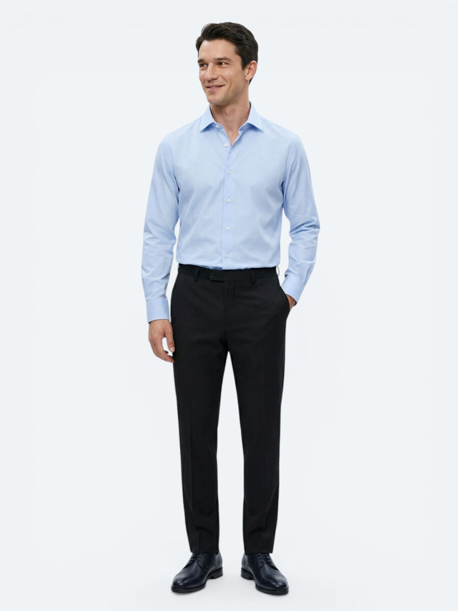 Navy Blue Weaving Slim Fit Classical Wool Blended Trousers - 4