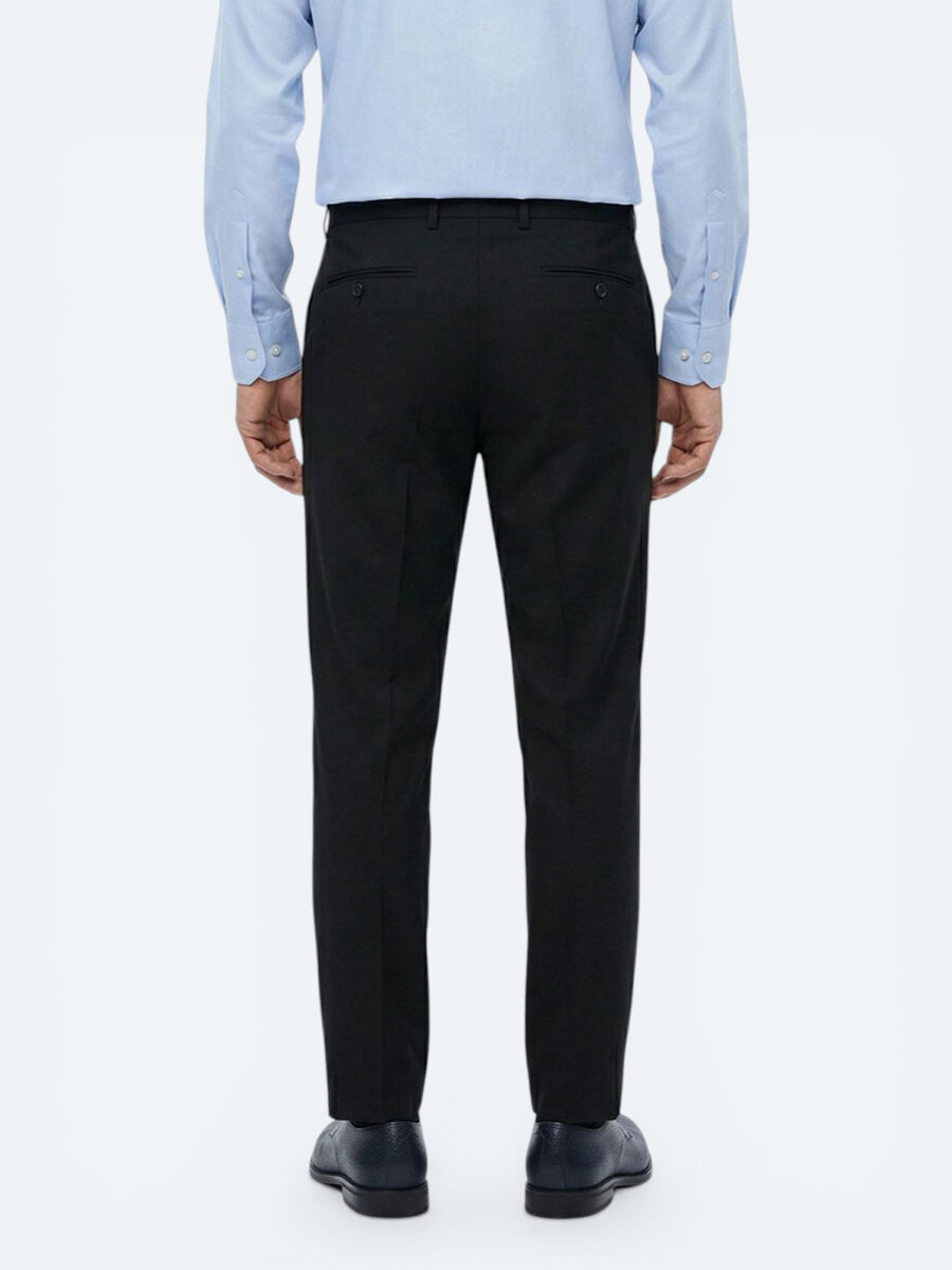Navy Blue Weaving Slim Fit Classical Wool Blended Trousers - 5