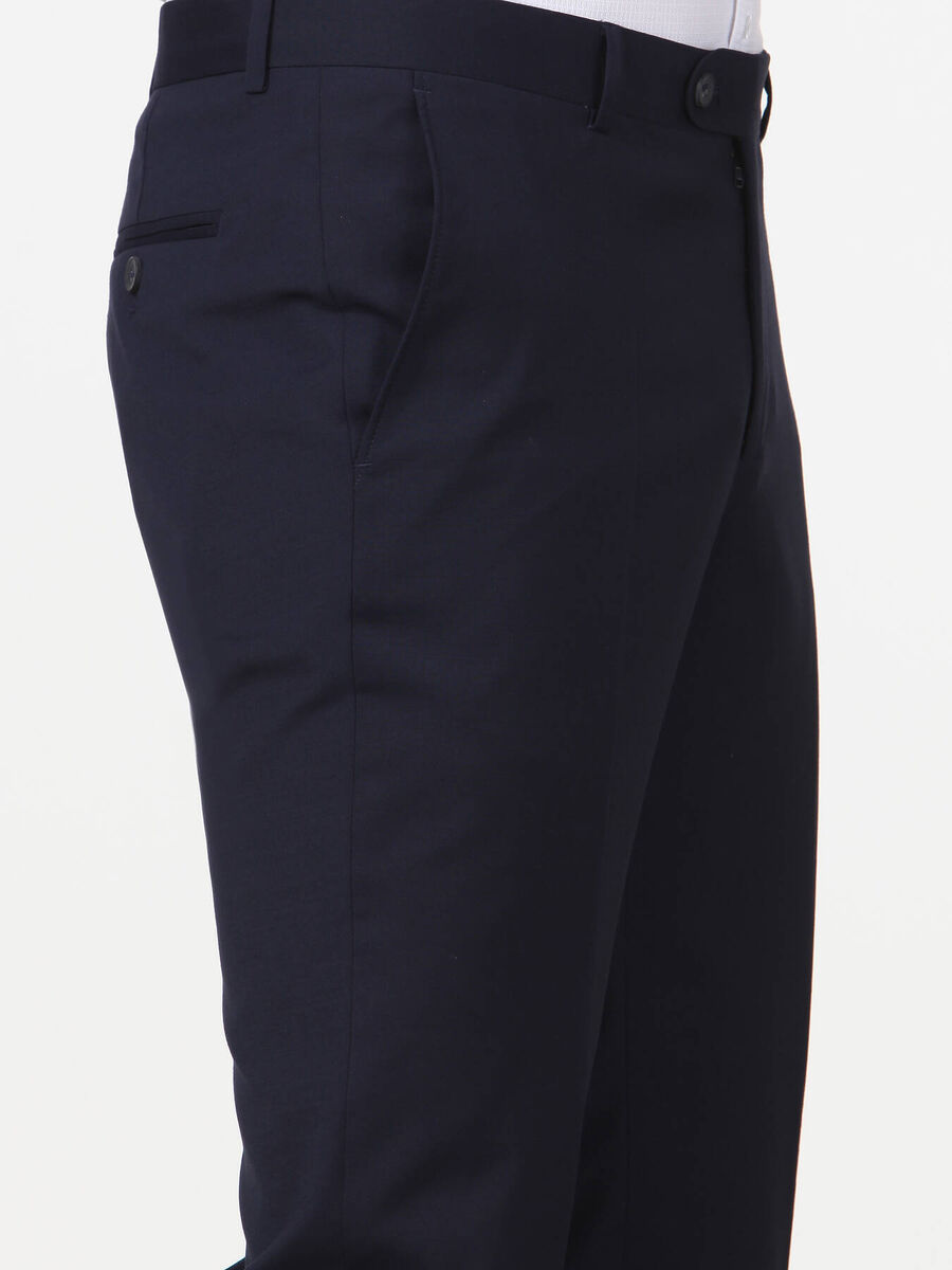Navy Blue Weaving Slim Fit Classical Wool Blended Trousers - 3