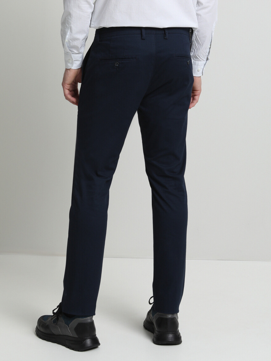 Navy Blue Weaving Slim Fit Smart Casual Cotton Blended Trousers - 3