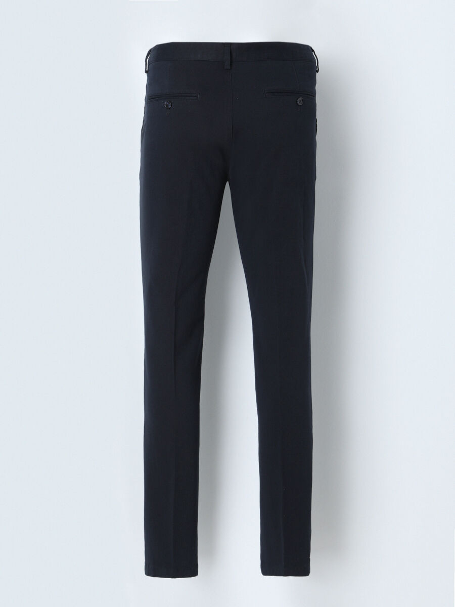 Navy Blue Weaving Slim Fit Smart Casual Cotton Blended Trousers - 3