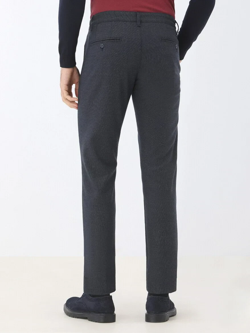 Navy Blue Weaving Slim Fit Smart Casual Trousers - 4