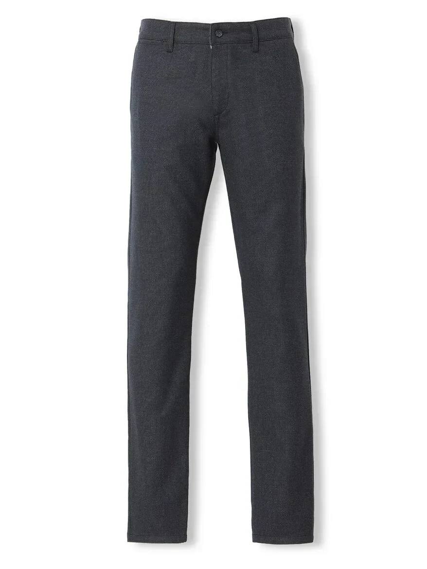 Navy Blue Weaving Slim Fit Smart Casual Trousers - 5