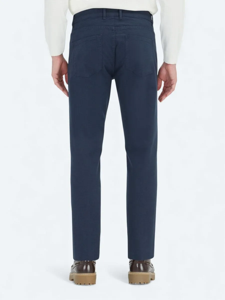 Navy Blue Weaving Slim Fit Sport Cotton Blended Trousers - 4