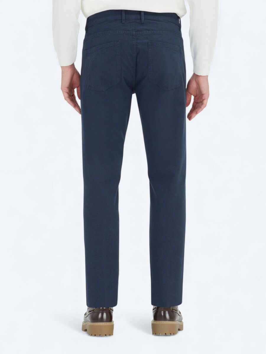 Navy Blue Weaving Slim Fit Sport Cotton Blended Trousers - 4