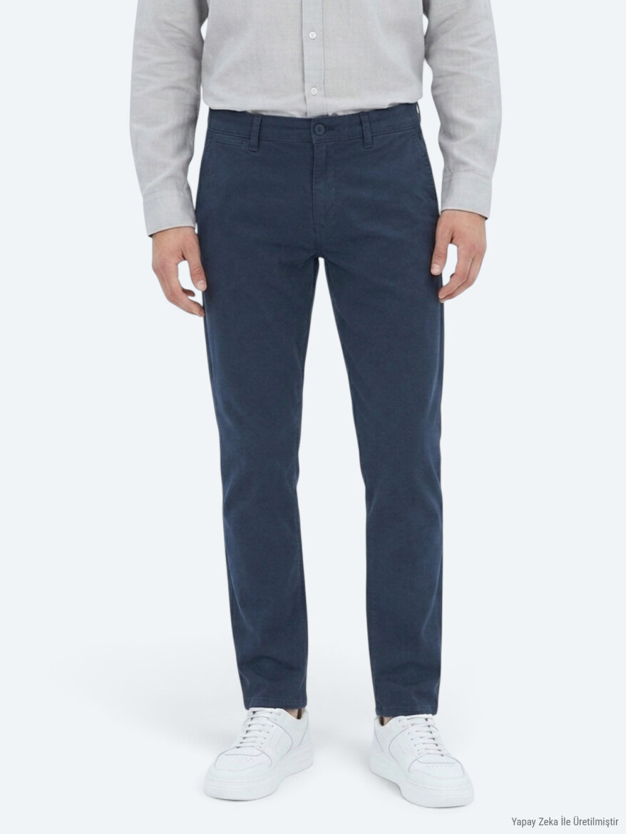 Navy Blue Weaving Slim Fit Sport Cotton Blended Trousers - KİP