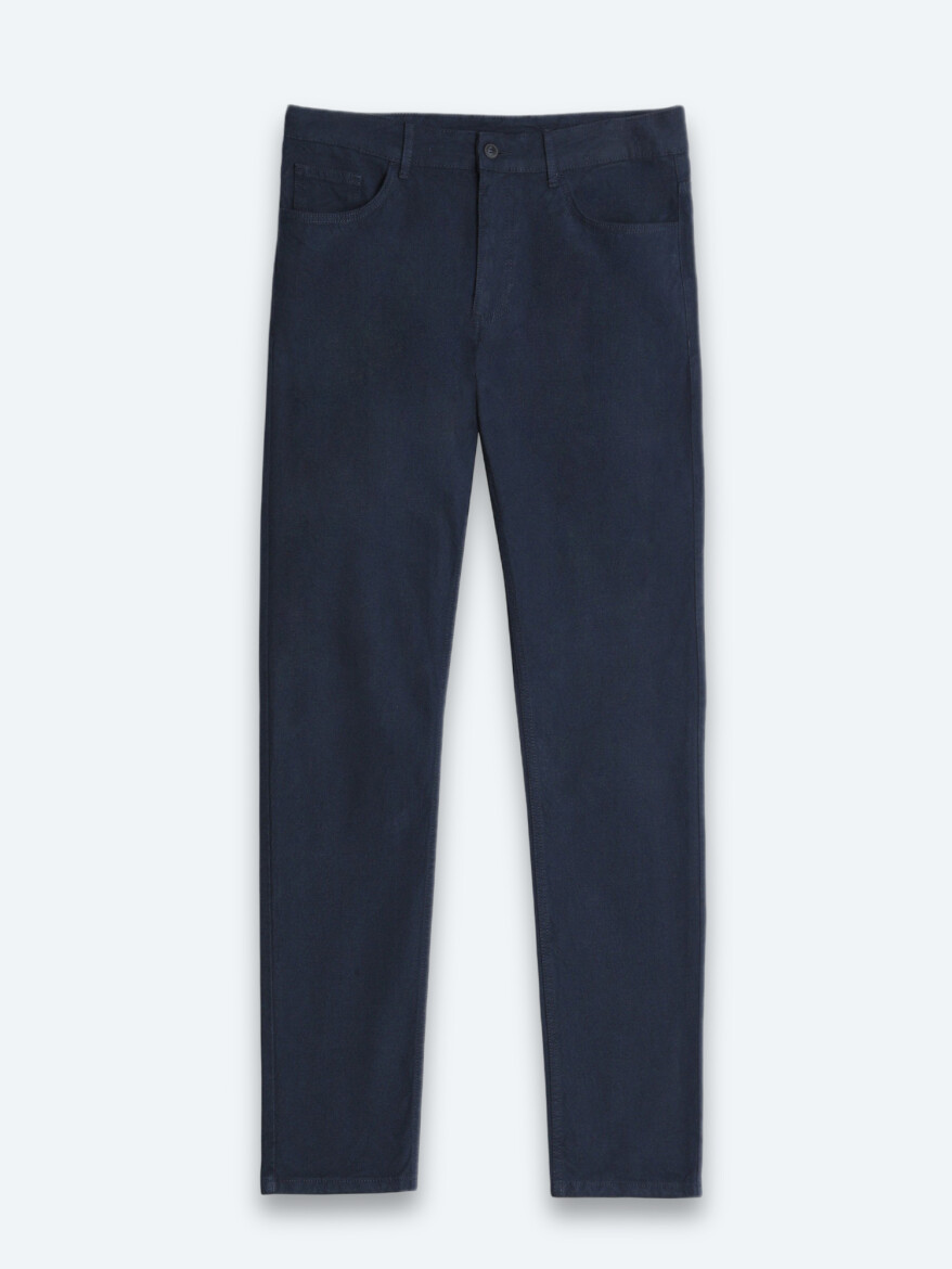 Navy Blue Weaving Slim Fit Sport Cotton Blended Trousers - 6