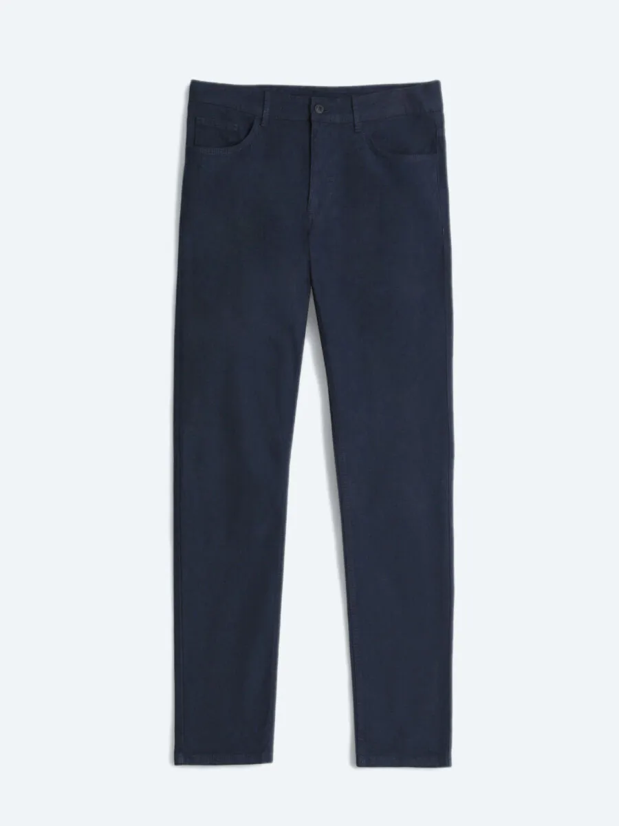 Navy Blue Weaving Slim Fit Sport Cotton Blended Trousers - 7
