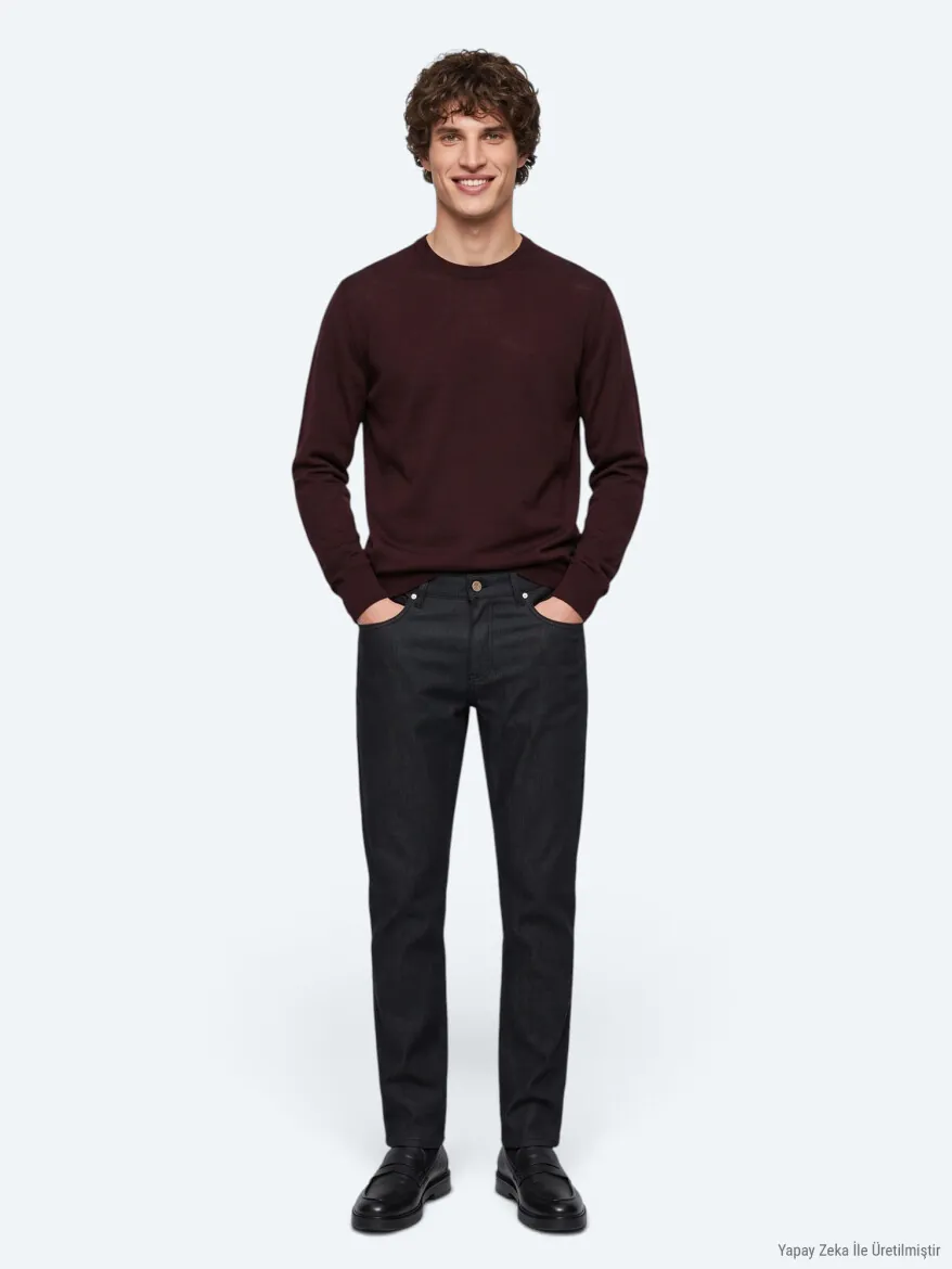 Navy Blue Weaving Slim Fit Sport Cotton Blended Trousers - KİP