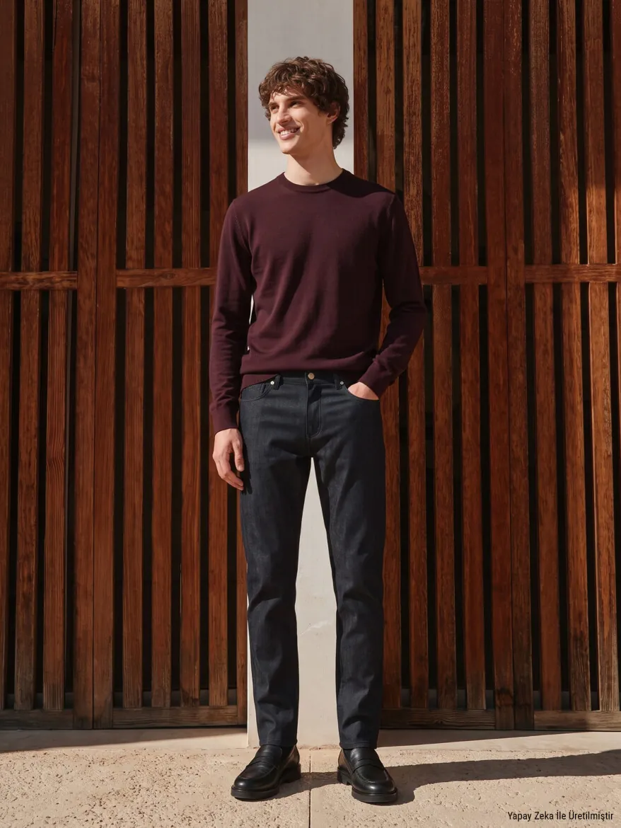 Navy Blue Weaving Slim Fit Sport Cotton Blended Trousers - KİP