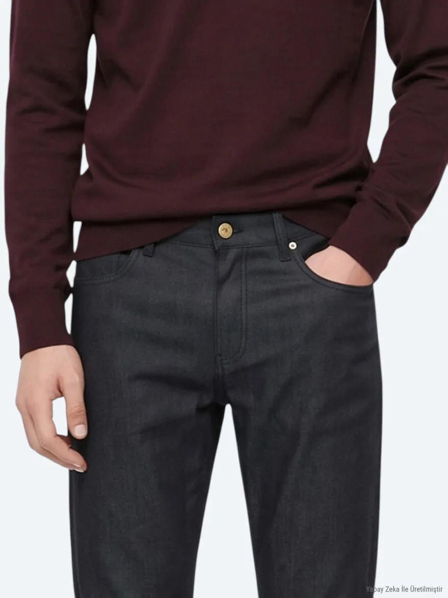 Navy Blue Weaving Slim Fit Sport Cotton Blended Trousers - 5