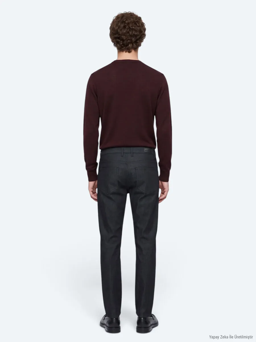 Navy Blue Weaving Slim Fit Sport Cotton Blended Trousers - 6