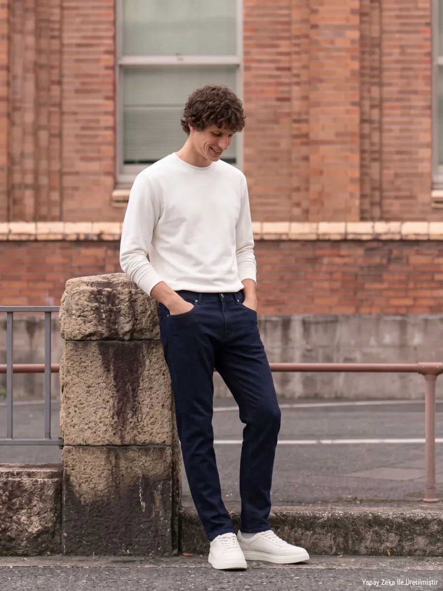 Navy Blue Weaving Slim Fit Sport Cotton Blended Trousers - 2
