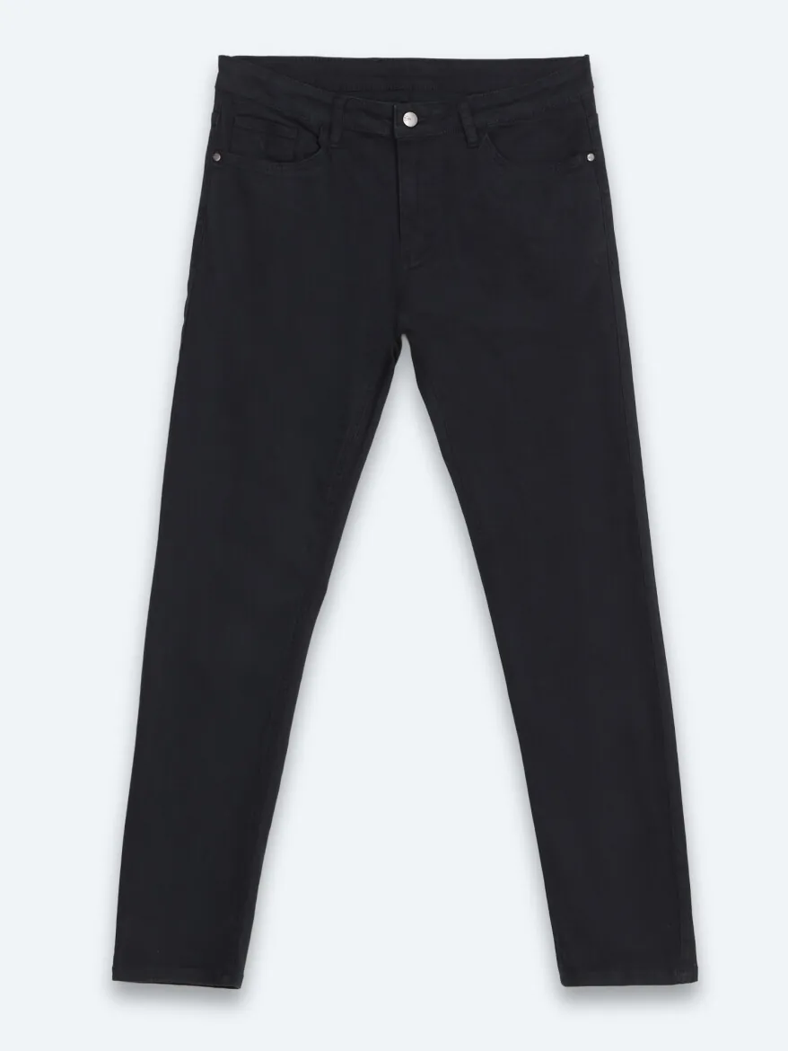 Navy Blue Weaving Slim Fit Sport Cotton Blended Trousers - 7