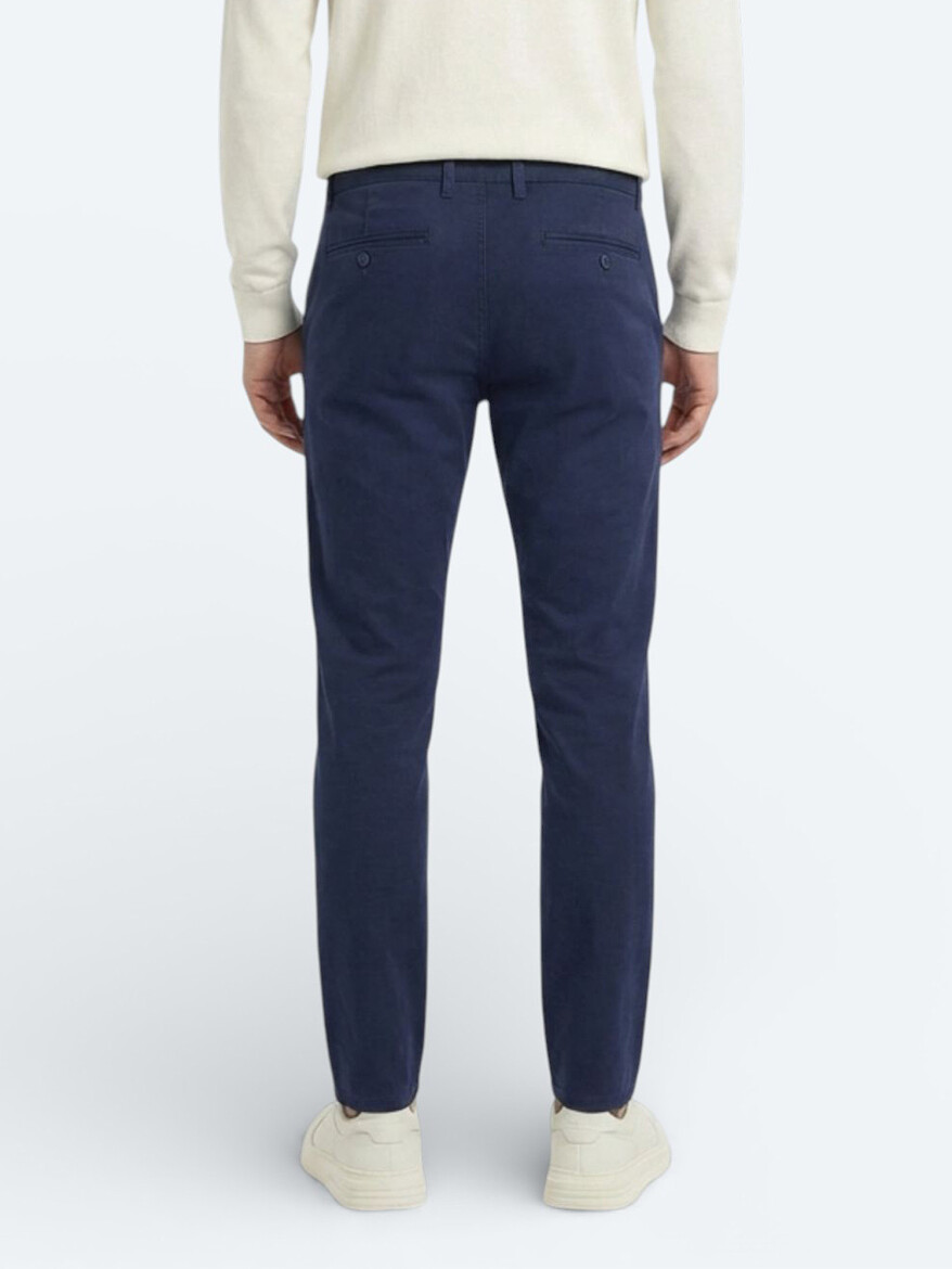 Night Blue Weaving Slim Fit Casual Cotton Blended Trousers - 5