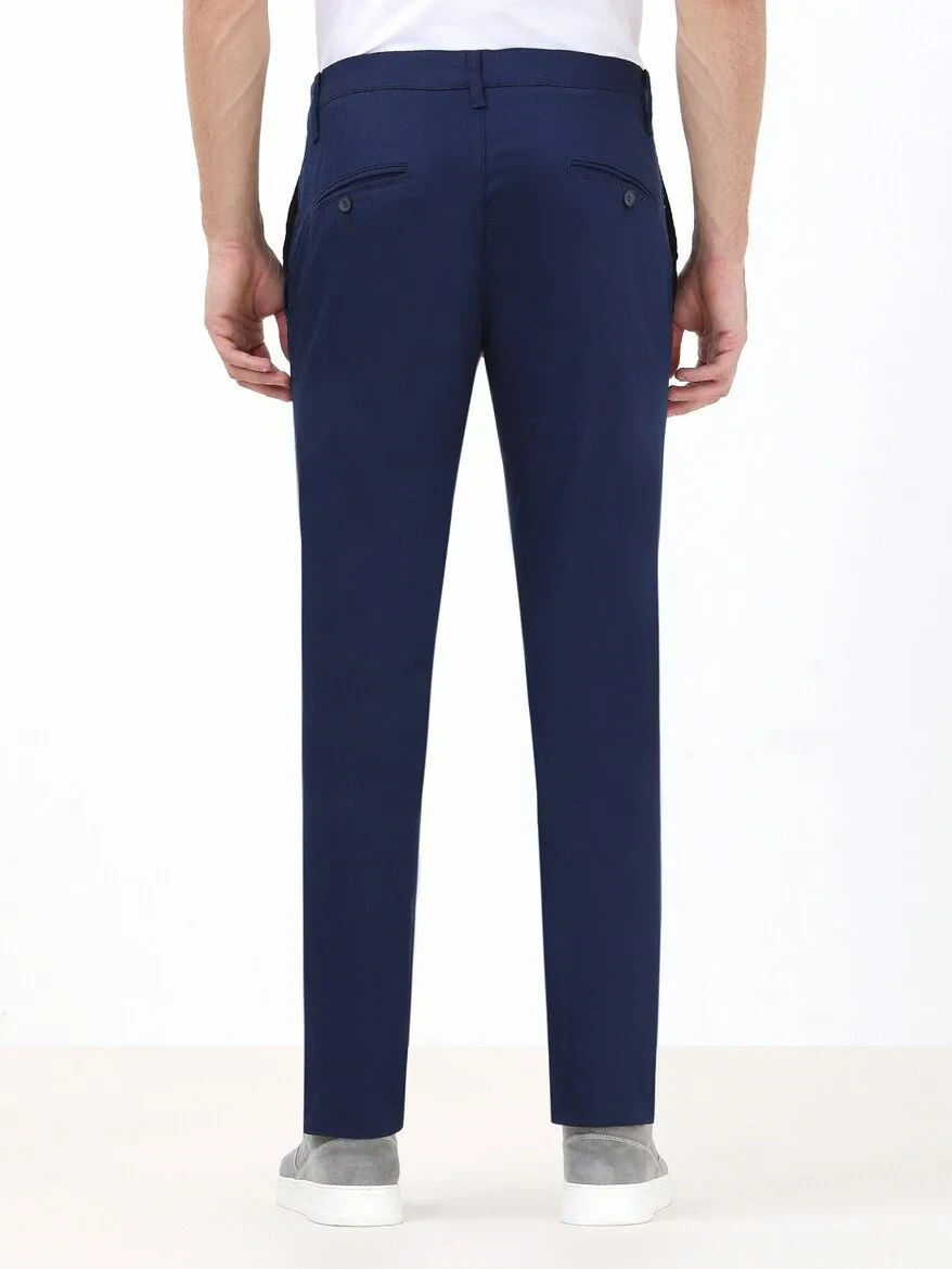 Night Blue Weaving Slim Fit Casual Cotton Blended Trousers 