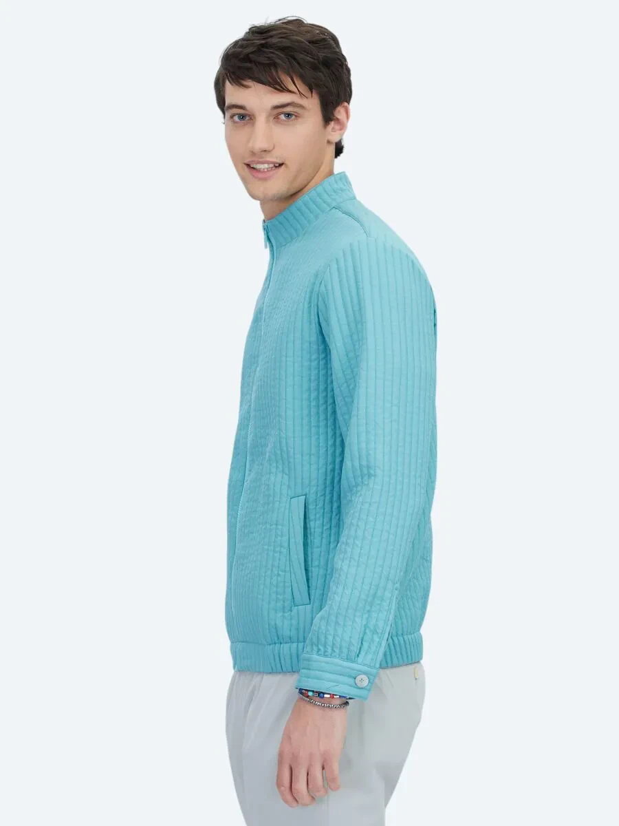 Nil Yeşili Dik Yaka Casual Dokuma Mont - 3