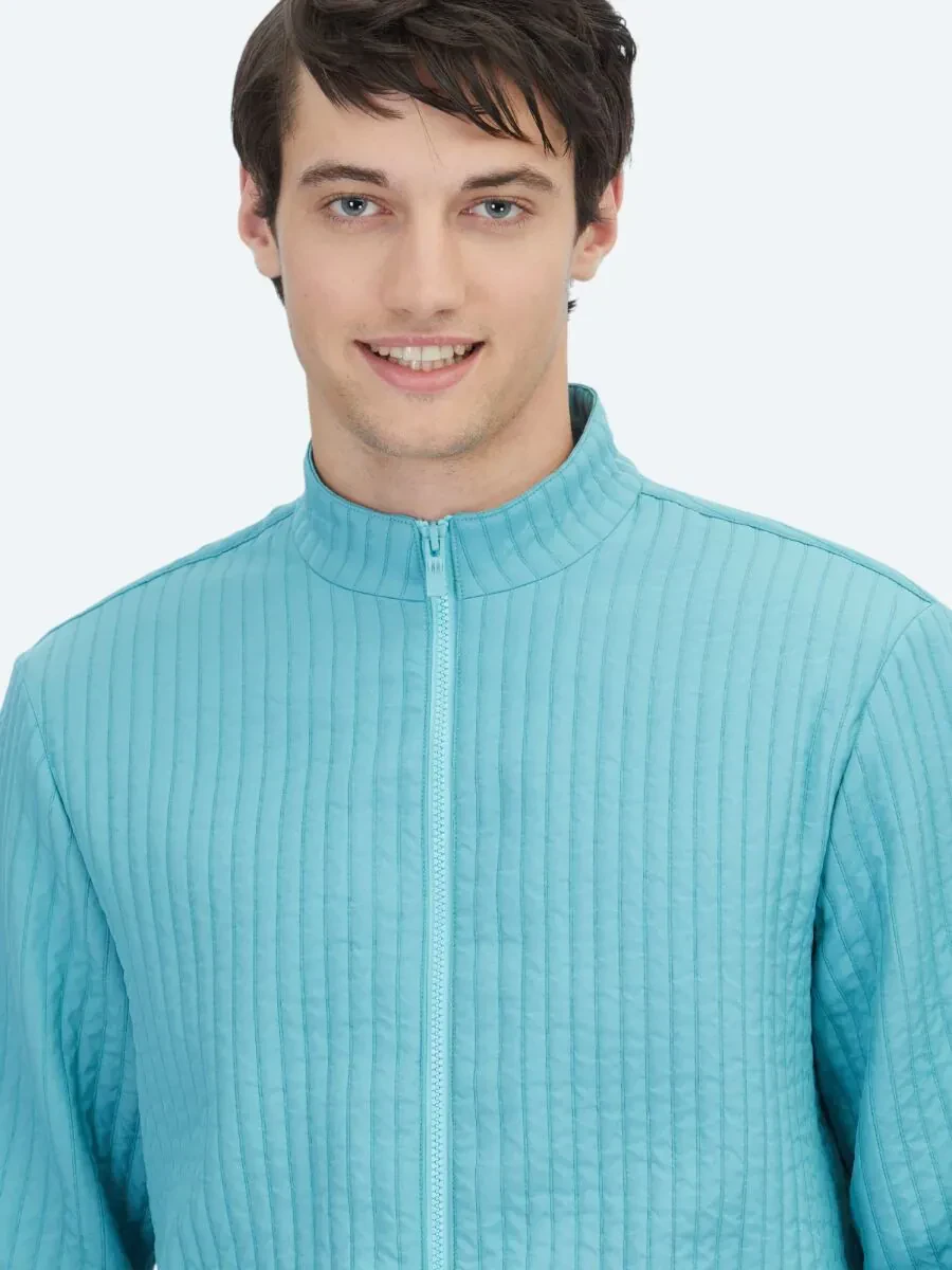 Nil Yeşili Dik Yaka Casual Dokuma Mont - 4