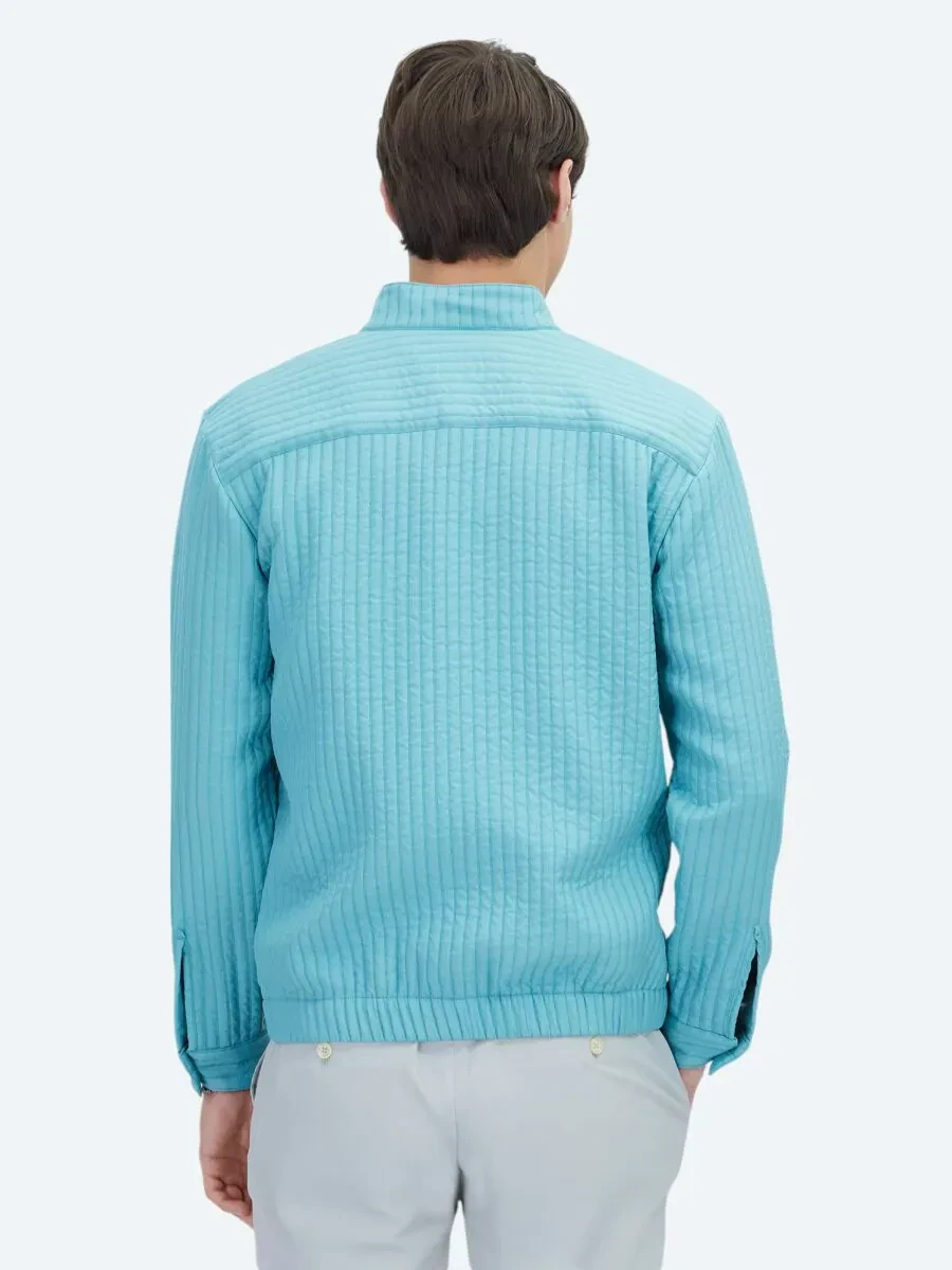 Nil Yeşili Dik Yaka Casual Dokuma Mont - 5