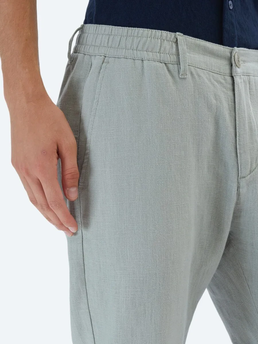 Nil Yeşili Dokuma Casual Pamuk Karışımlı Pantolon - 4