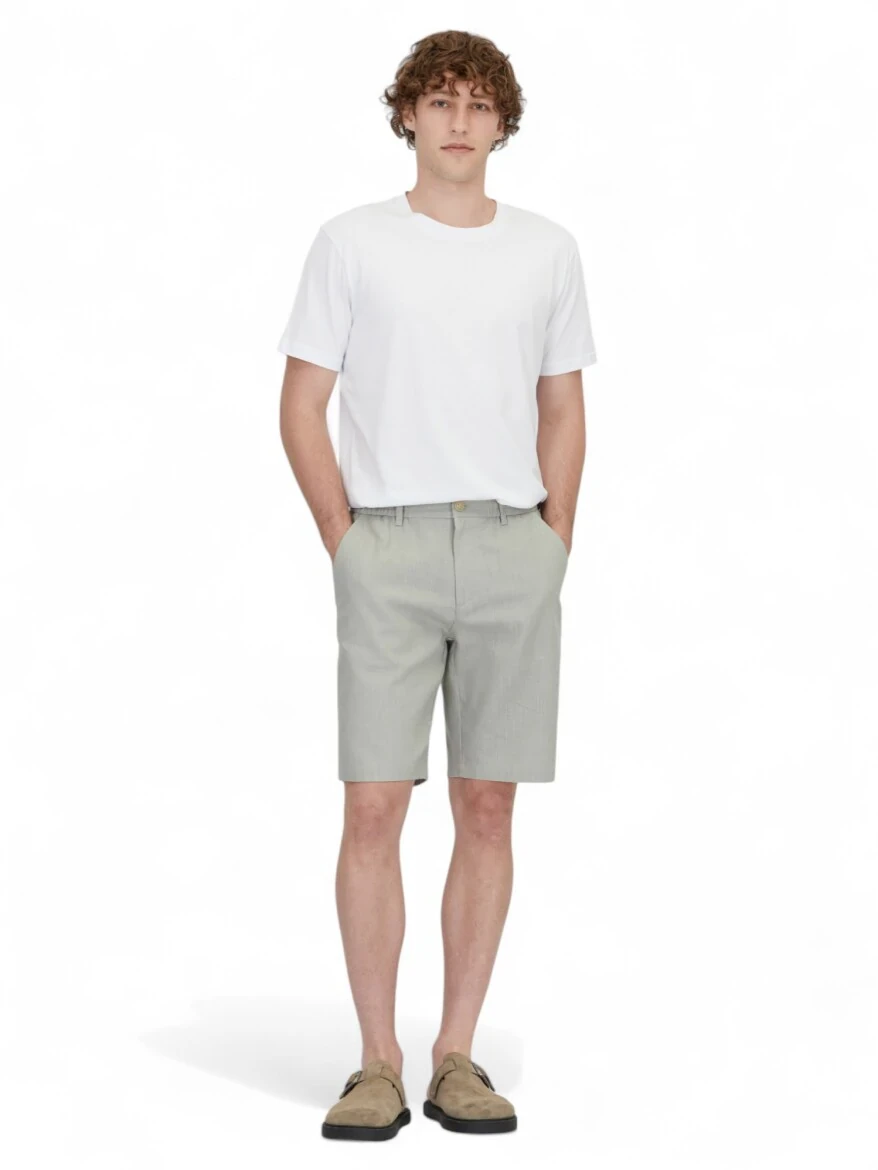 Nil Yeşili Dokuma Jogging Fit Casual Pamuk Karışımlı Bermuda - 1