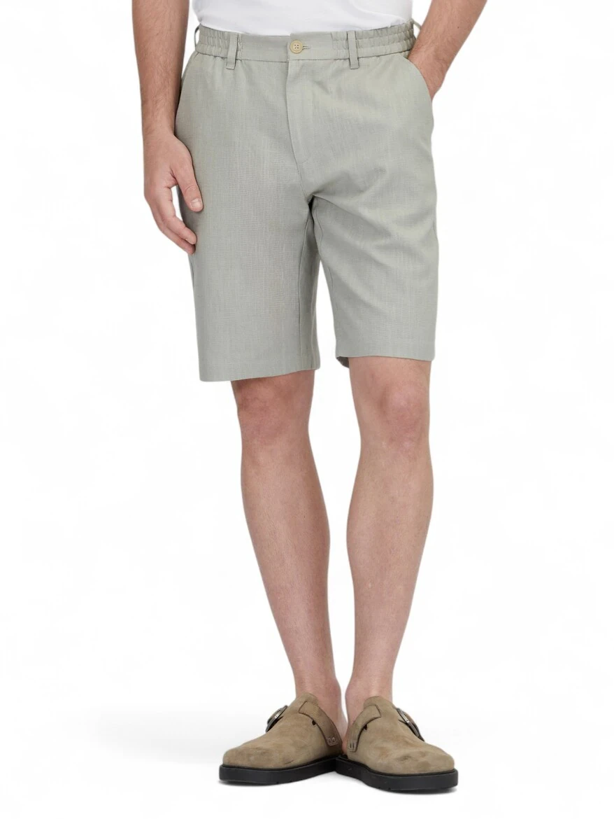 Nil Yeşili Dokuma Jogging Fit Casual Pamuk Karışımlı Bermuda - 2