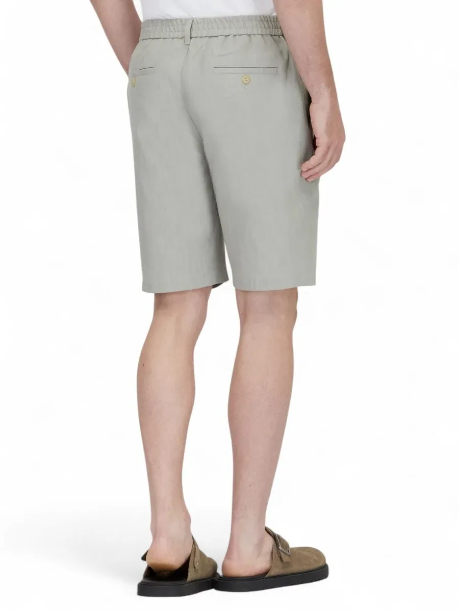 Nil Yeşili Dokuma Jogging Fit Casual Pamuk Karışımlı Bermuda - 4