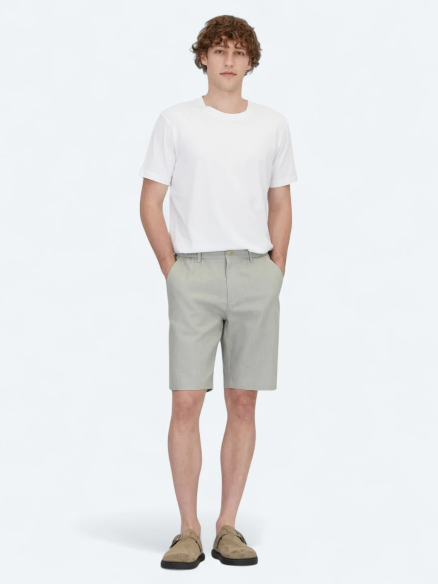 Nil Yeşili Dokuma Jogging Fit Casual Pamuk Karışımlı Bermuda - 1