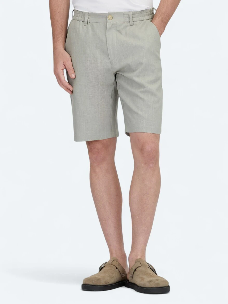 Nil Yeşili Dokuma Jogging Fit Casual Pamuk Karışımlı Bermuda - 2