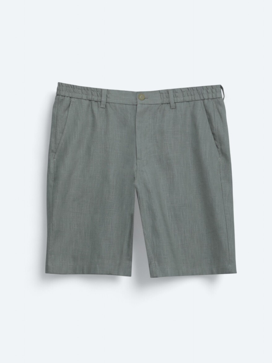 Nil Yeşili Dokuma Jogging Fit Casual Pamuk Karışımlı Bermuda - 5