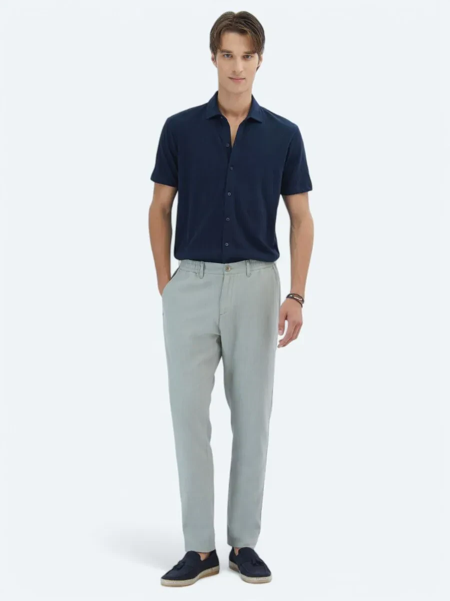 Nil Yeşili Dokuma Jogging Fit Casual Pamuk Karışımlı Pantolon - 1