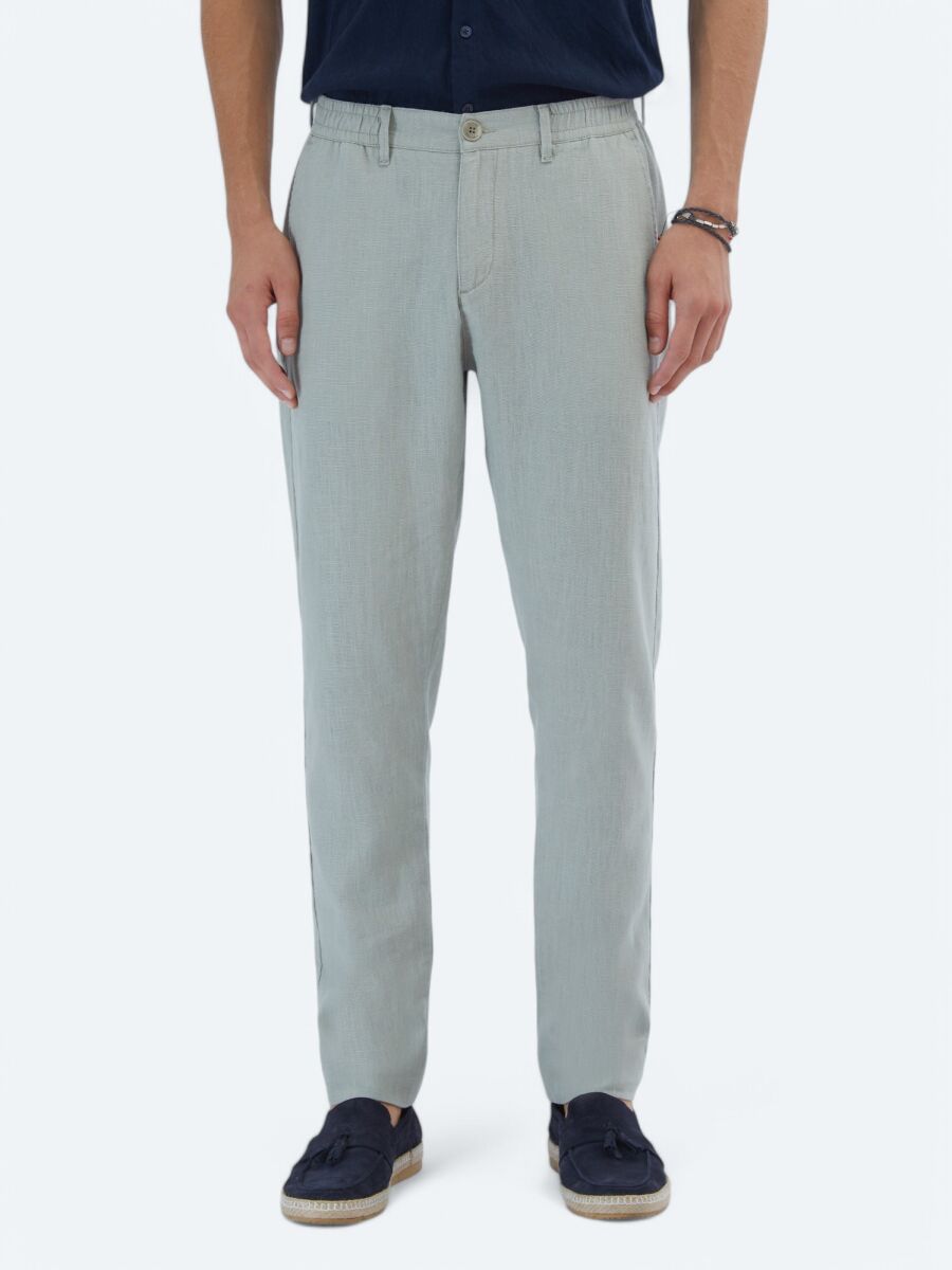 Nil Yeşili Dokuma Jogging Fit Casual Pamuk Karışımlı Pantolon - 2