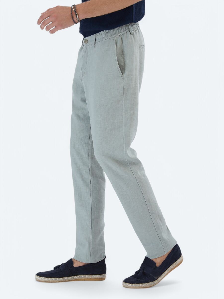 Nil Yeşili Dokuma Jogging Fit Casual Pamuk Karışımlı Pantolon - 3