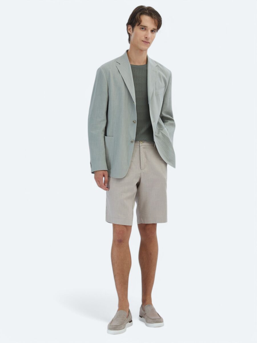 Nil Yeşili Düz Comfort Fit Pamuk Karışımlı Ceket - 2