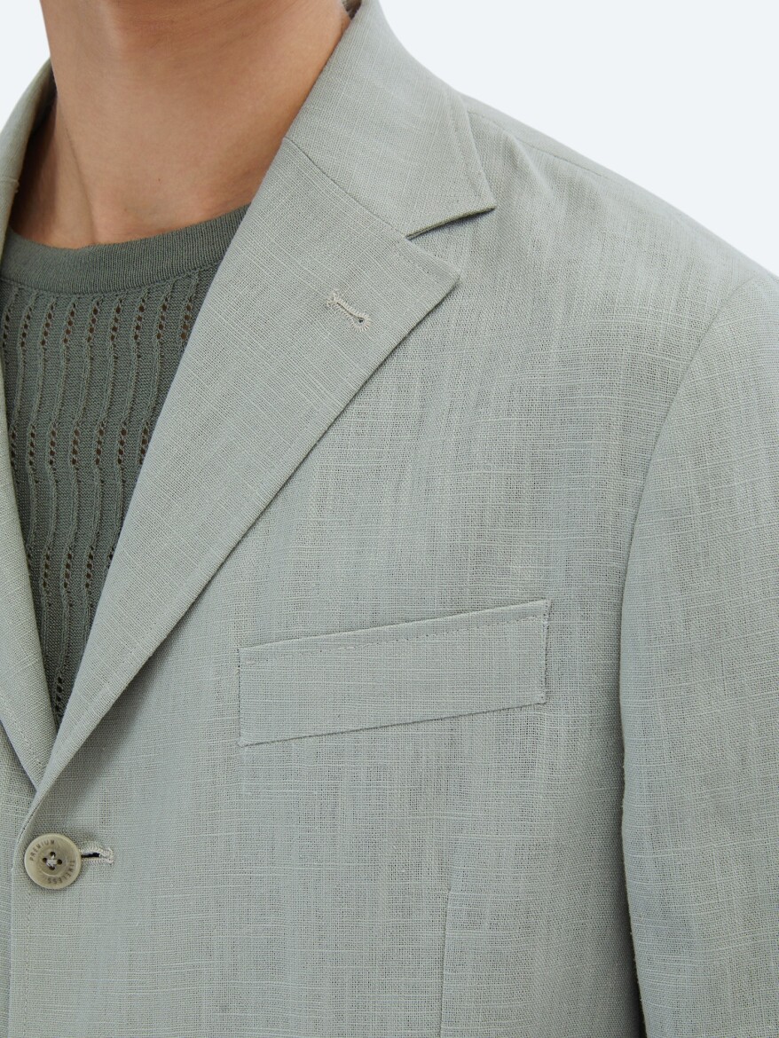 Nil Yeşili Düz Comfort Fit Pamuk Karışımlı Ceket - 6